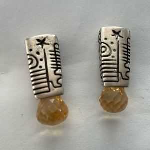 925 Sterling Silver and Yellow Topaz Navajo Pierced Earrings